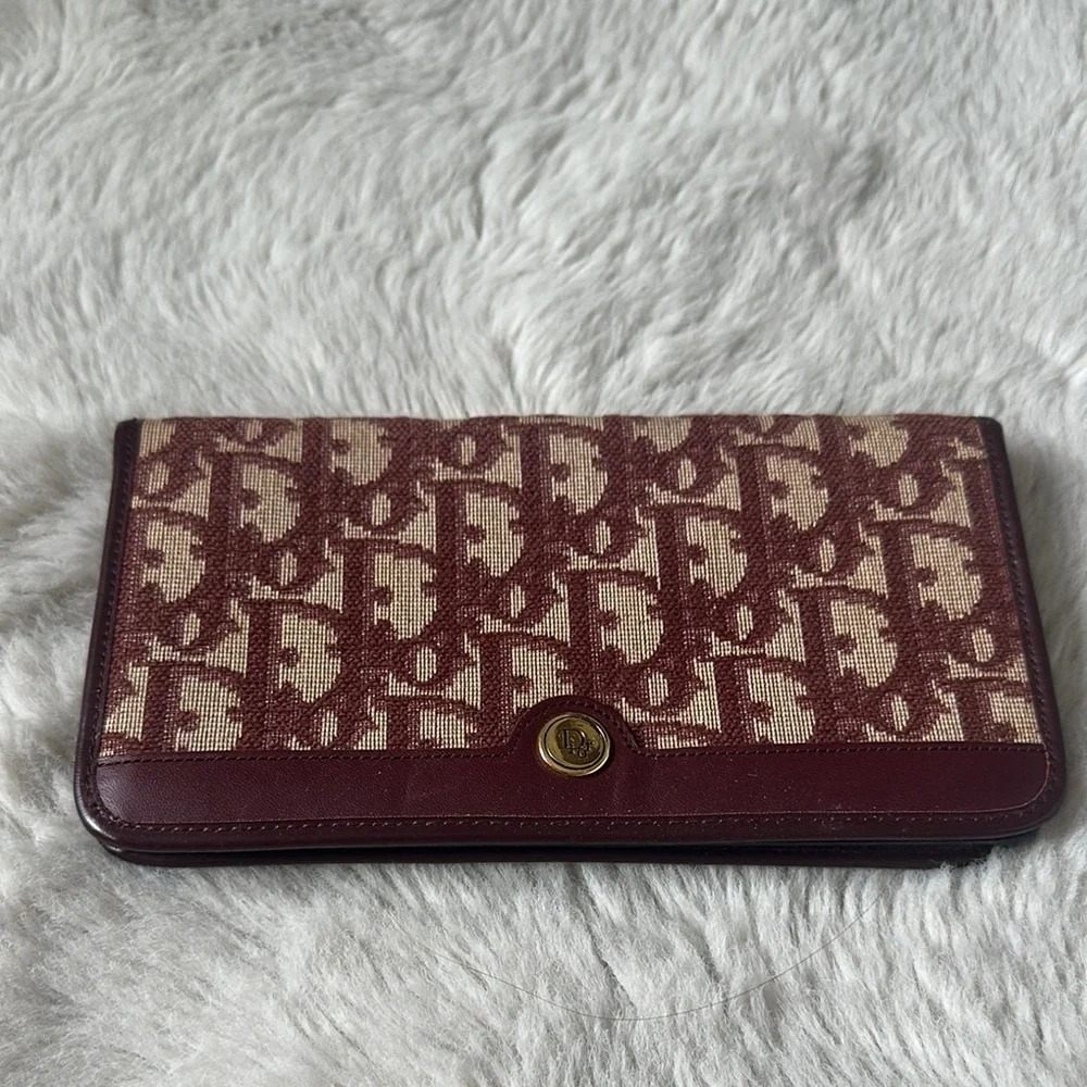 Dior Burgundy Wallet with Iconic Monogram Design